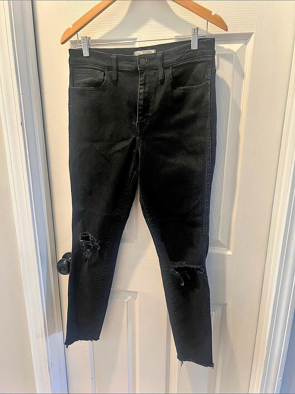 Madewell 10" High Riser Skinny Skinny Jeans, Black Wash, Distressed, 31